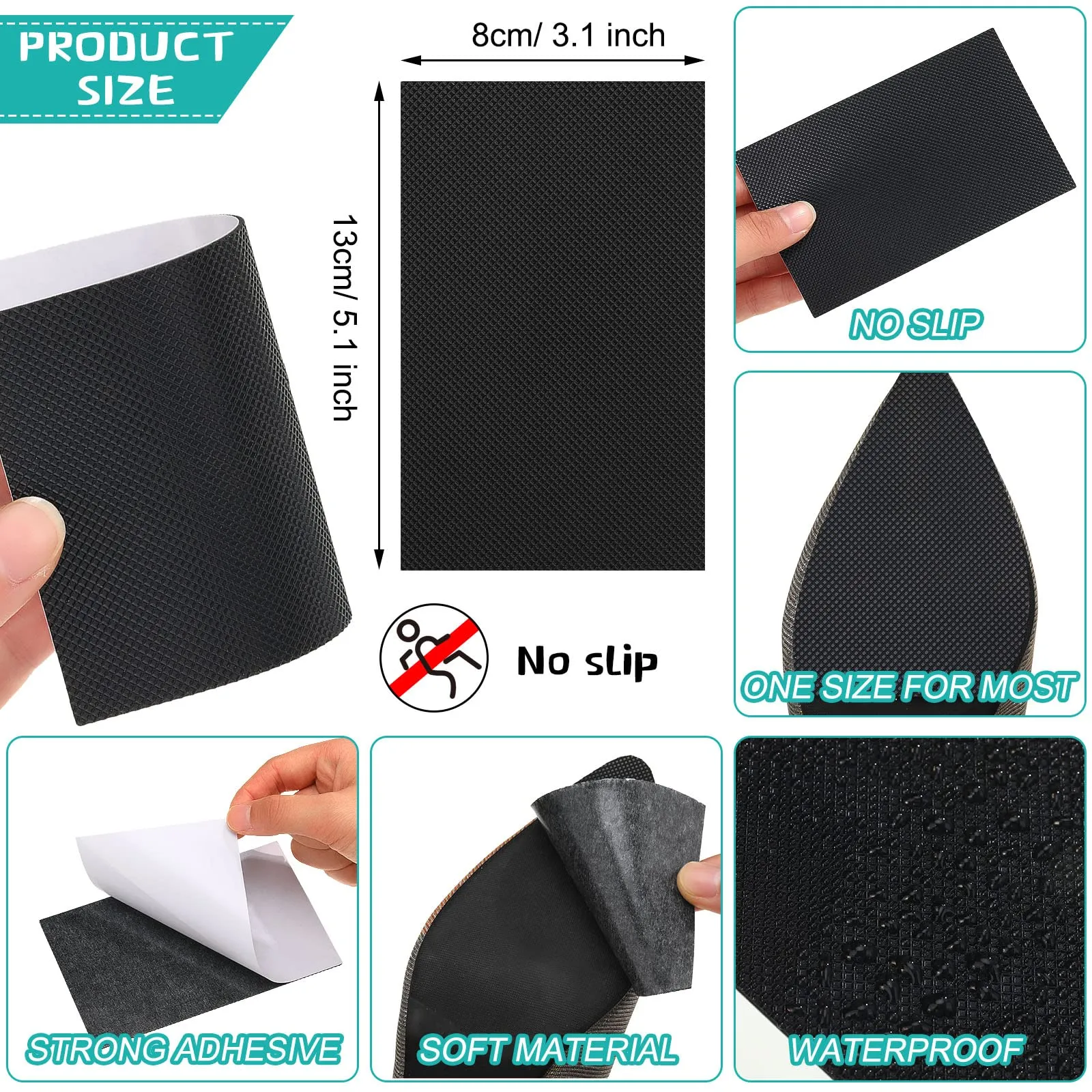 10 Pcs Large Shoe Slip Pads Non Slip Shoe Pads Anti Skid Shoe Treads 3.1 Inch x 5.1 Inch Adhesive Shoe Grip Pads Rubber Shoe Sole for Bottom of Men Women Shoes Heels or Boots Replacement Black