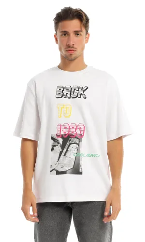 97438 "Back To 1980" Printed Round White T-Shirt