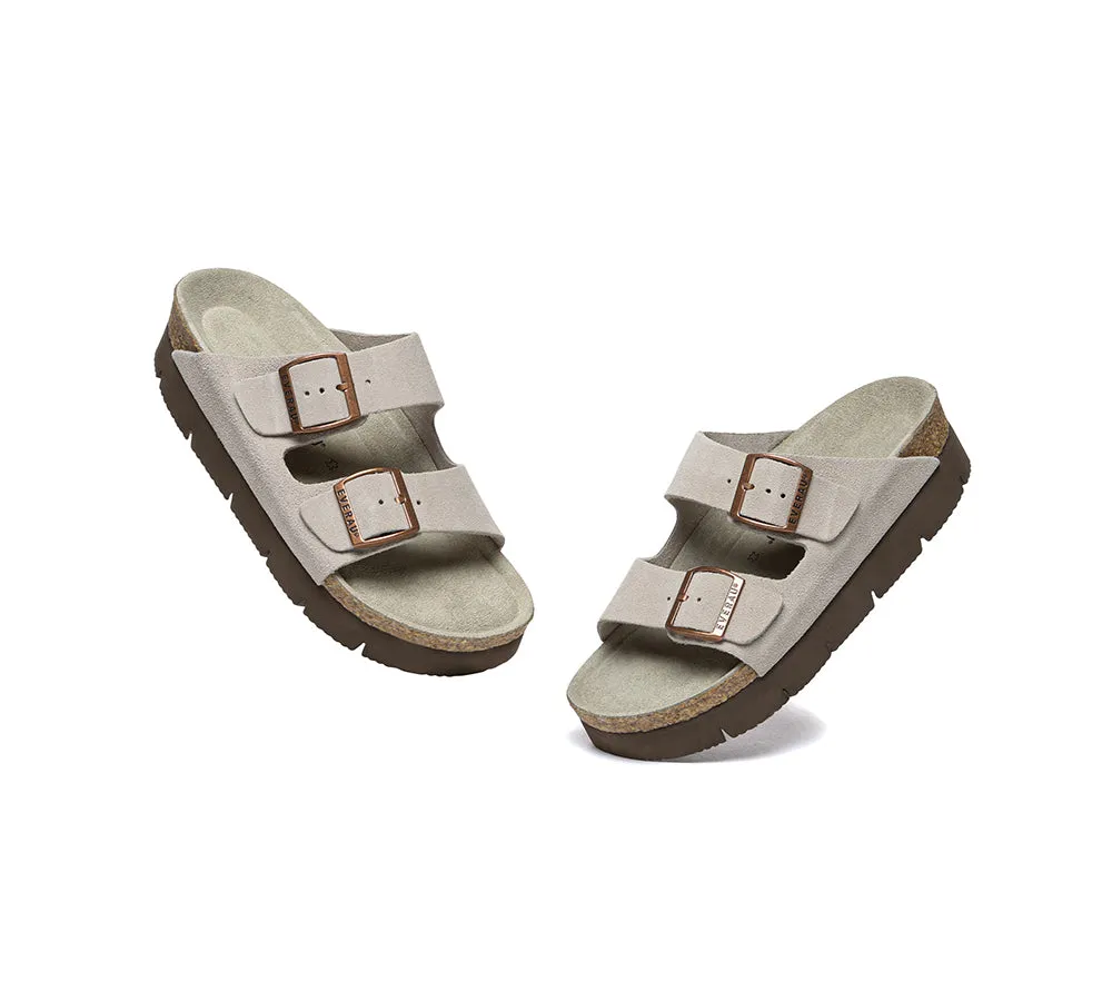 Adjustable Strap Embossed Slip-on Platform Summer Sandal Slides