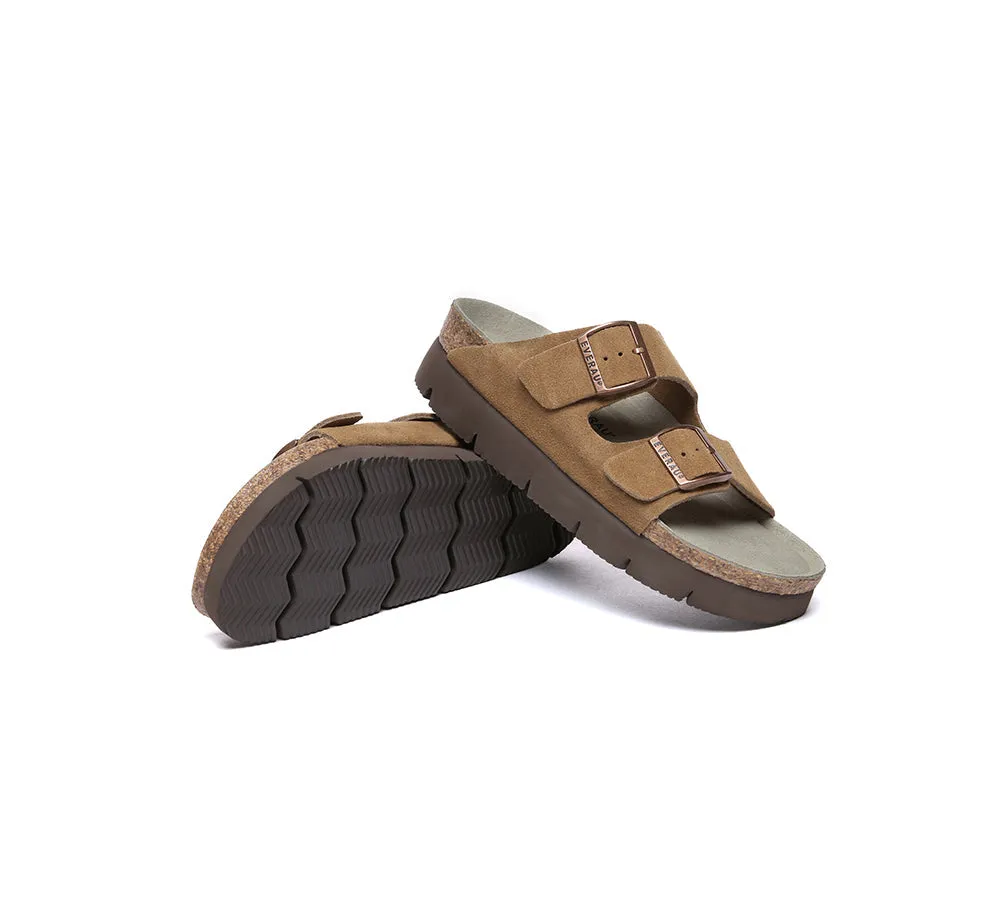 Adjustable Strap Embossed Slip-on Platform Summer Sandal Slides