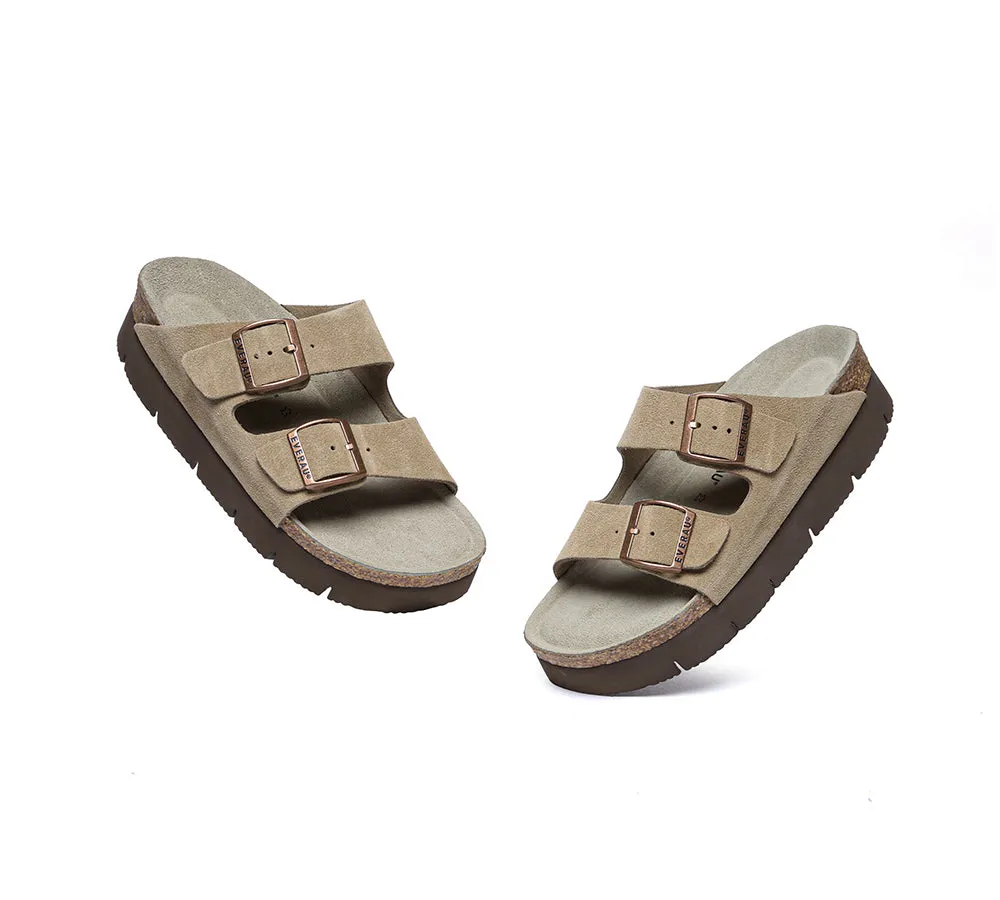 Adjustable Strap Embossed Slip-on Platform Summer Sandal Slides