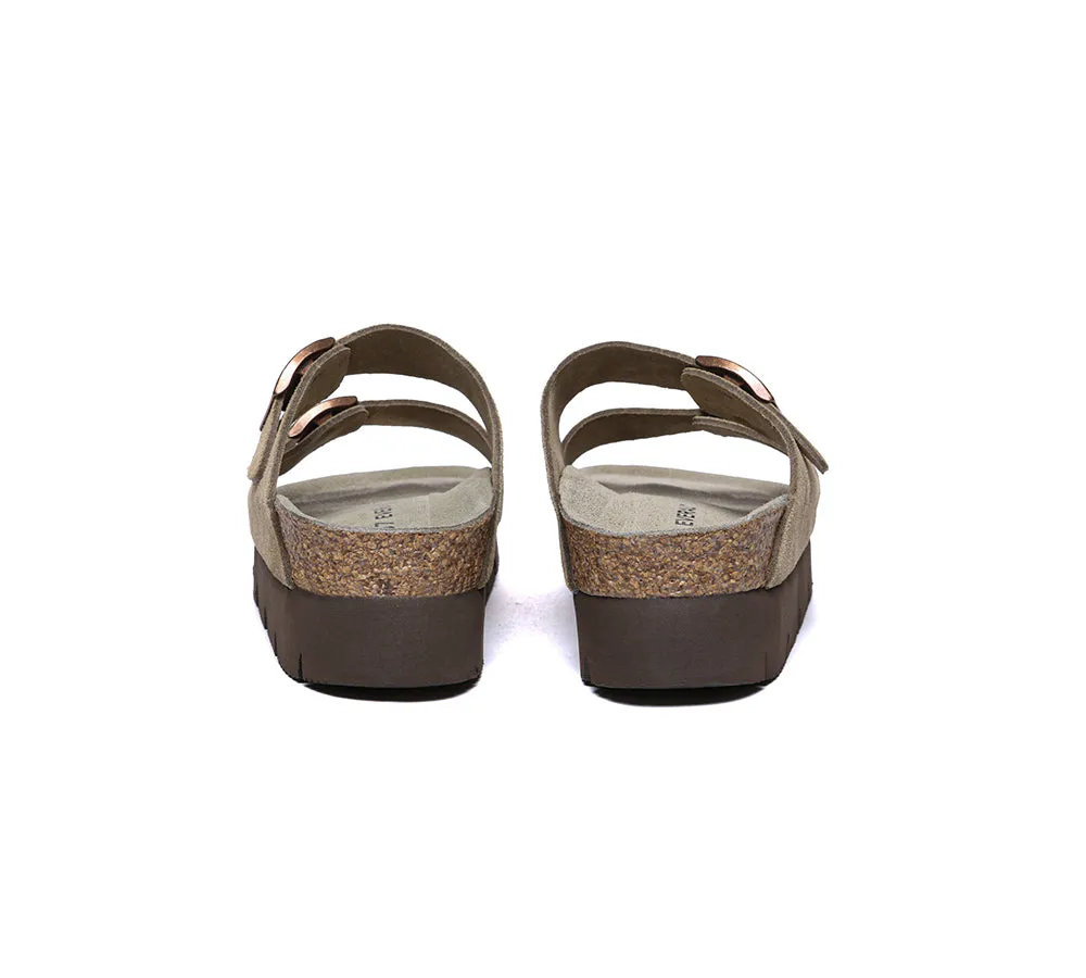 Adjustable Strap Embossed Slip-on Platform Summer Sandal Slides