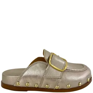 Alpe Bronze Gold Leather Closed Toe Mules