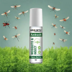 Ankush Mosquito & Insect Fabric Roll On with Citronella, Lemongrass & Eucalyptus Oil Non-Toxic & No DEET Formula - Safe for Baby