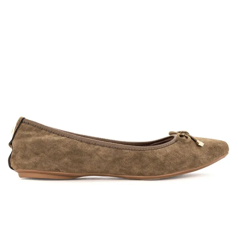 ANNIE Ballet Flat Shoes - Khaki Burnished Suede