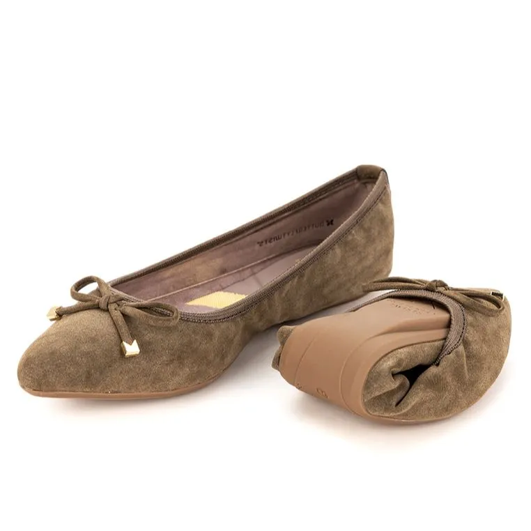 ANNIE Ballet Flat Shoes - Khaki Burnished Suede