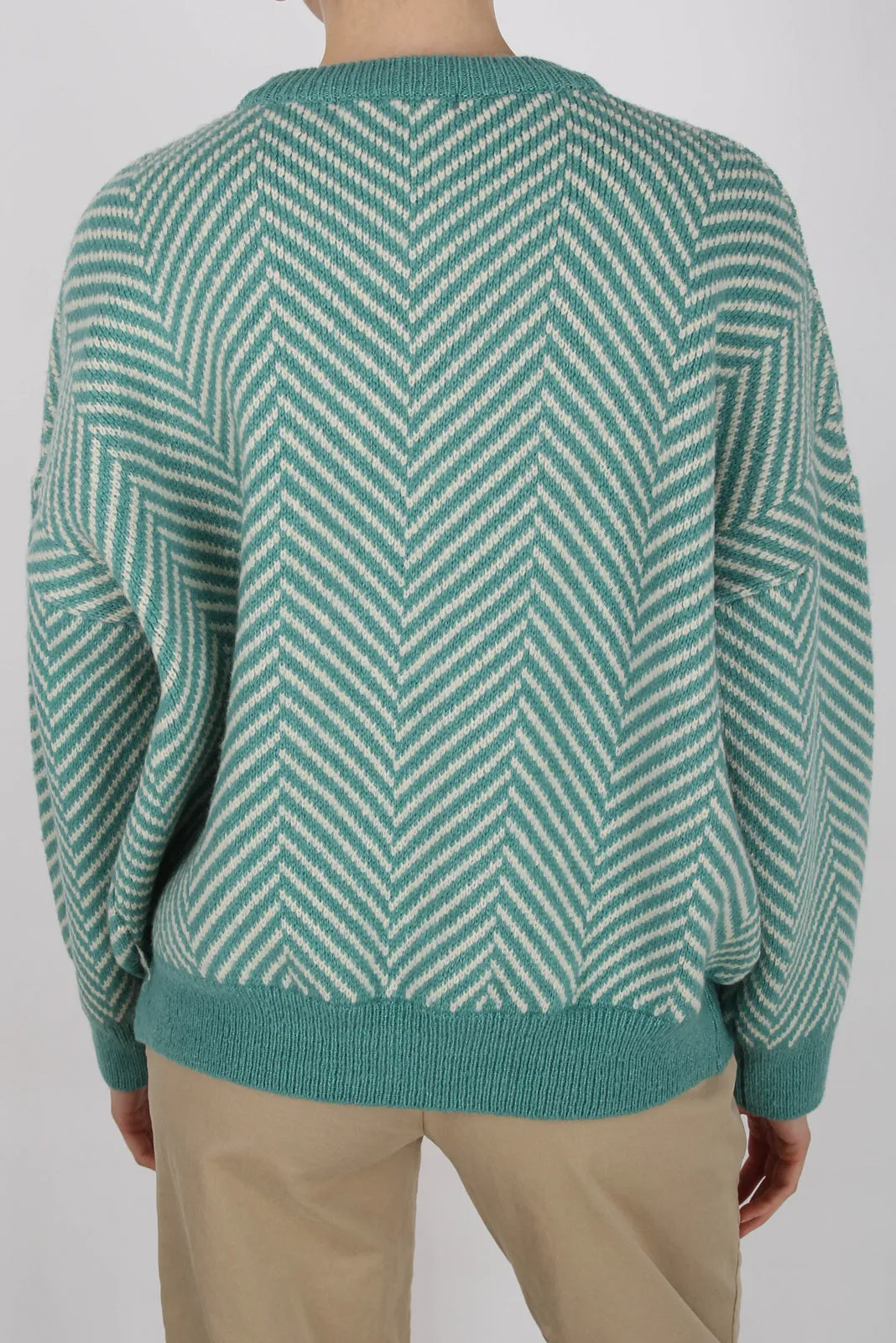 Aqua blue and ivory herringbone jumper