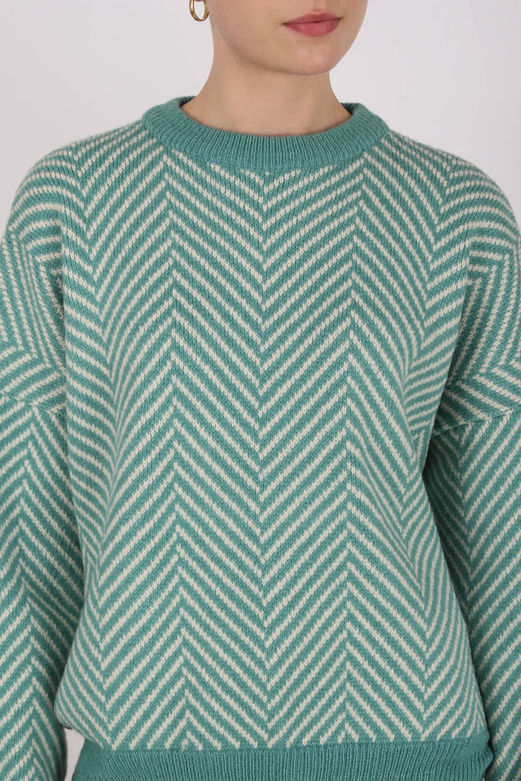 Aqua blue and ivory herringbone jumper