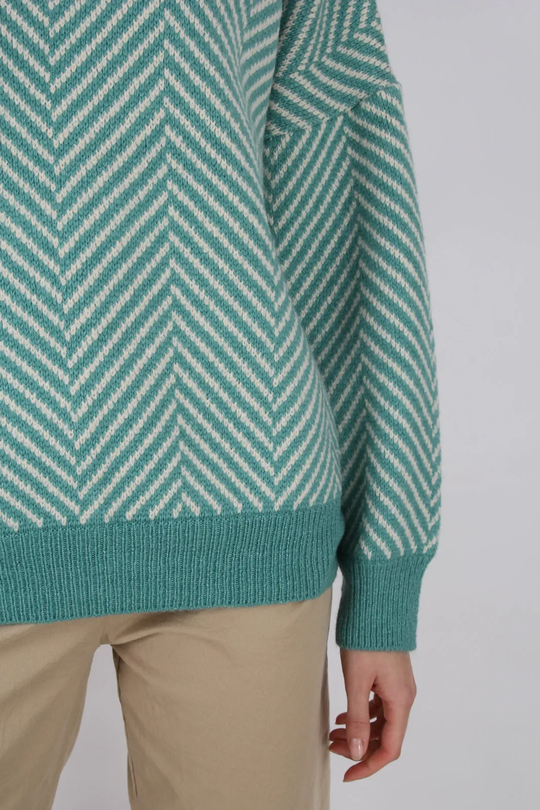 Aqua blue and ivory herringbone jumper