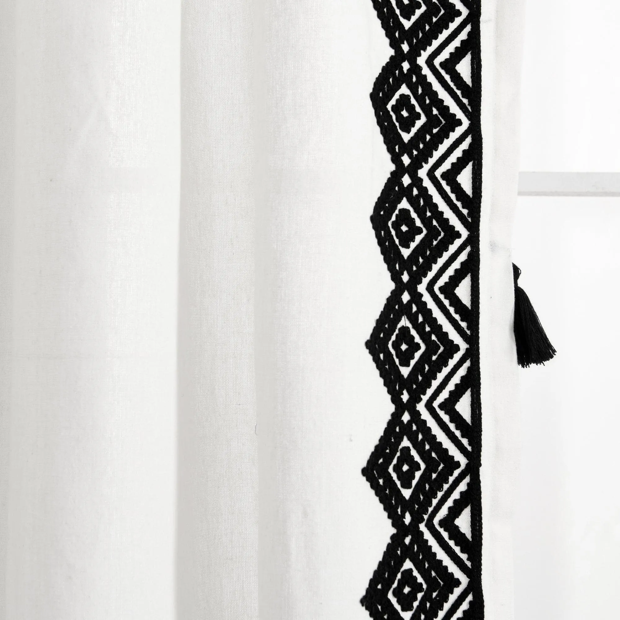 Aztec Diamond Border Tassel Window Curtain Panel