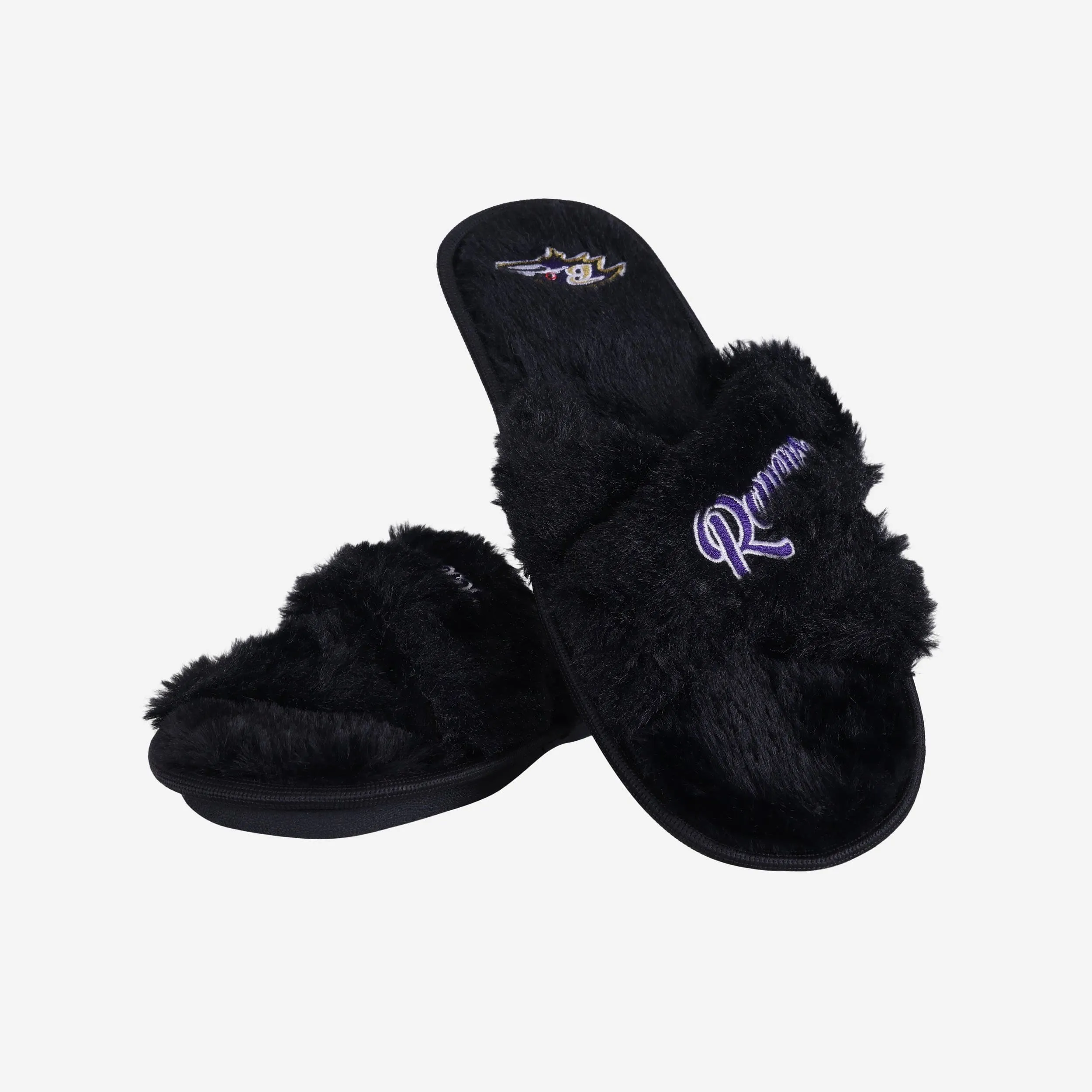 Baltimore Ravens Womens Script Wordmark Fur Cross Slide