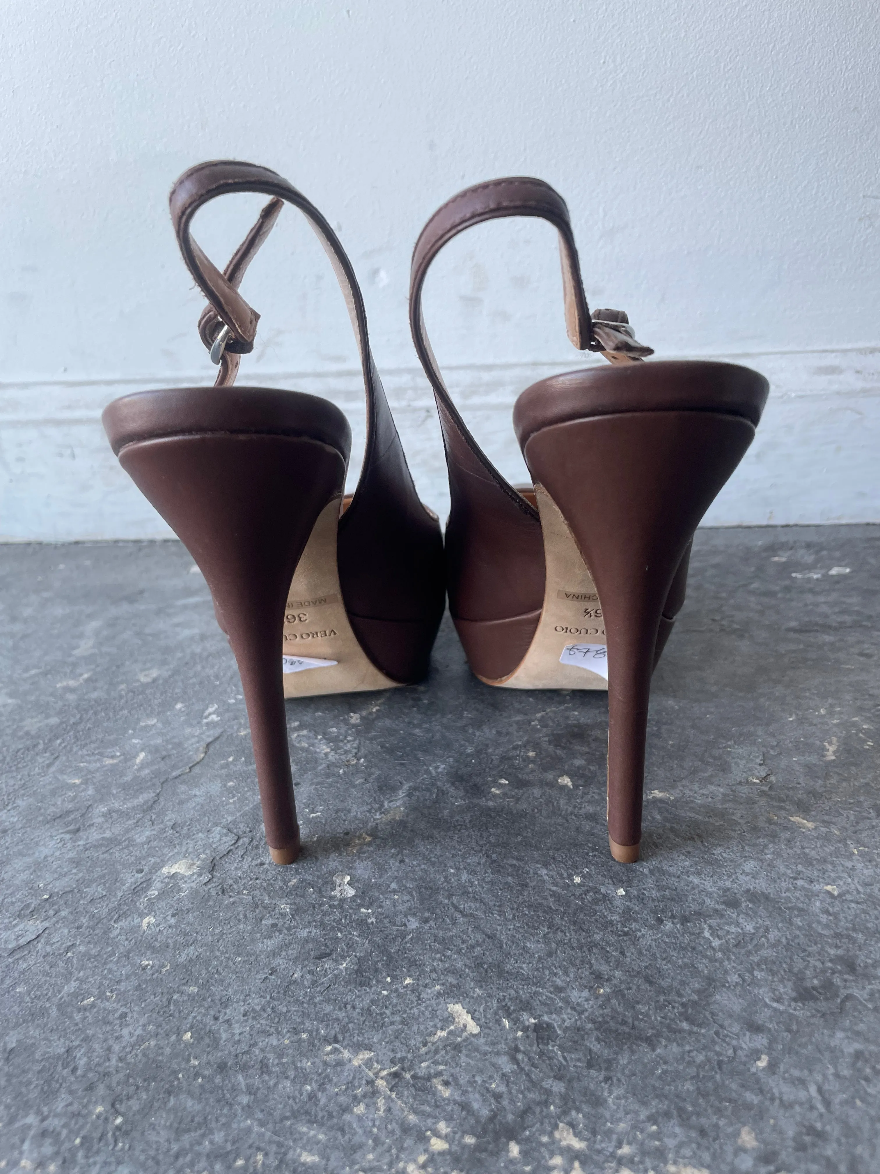 Barney's Co Op Brown Leather Slingback Stilettos Heels