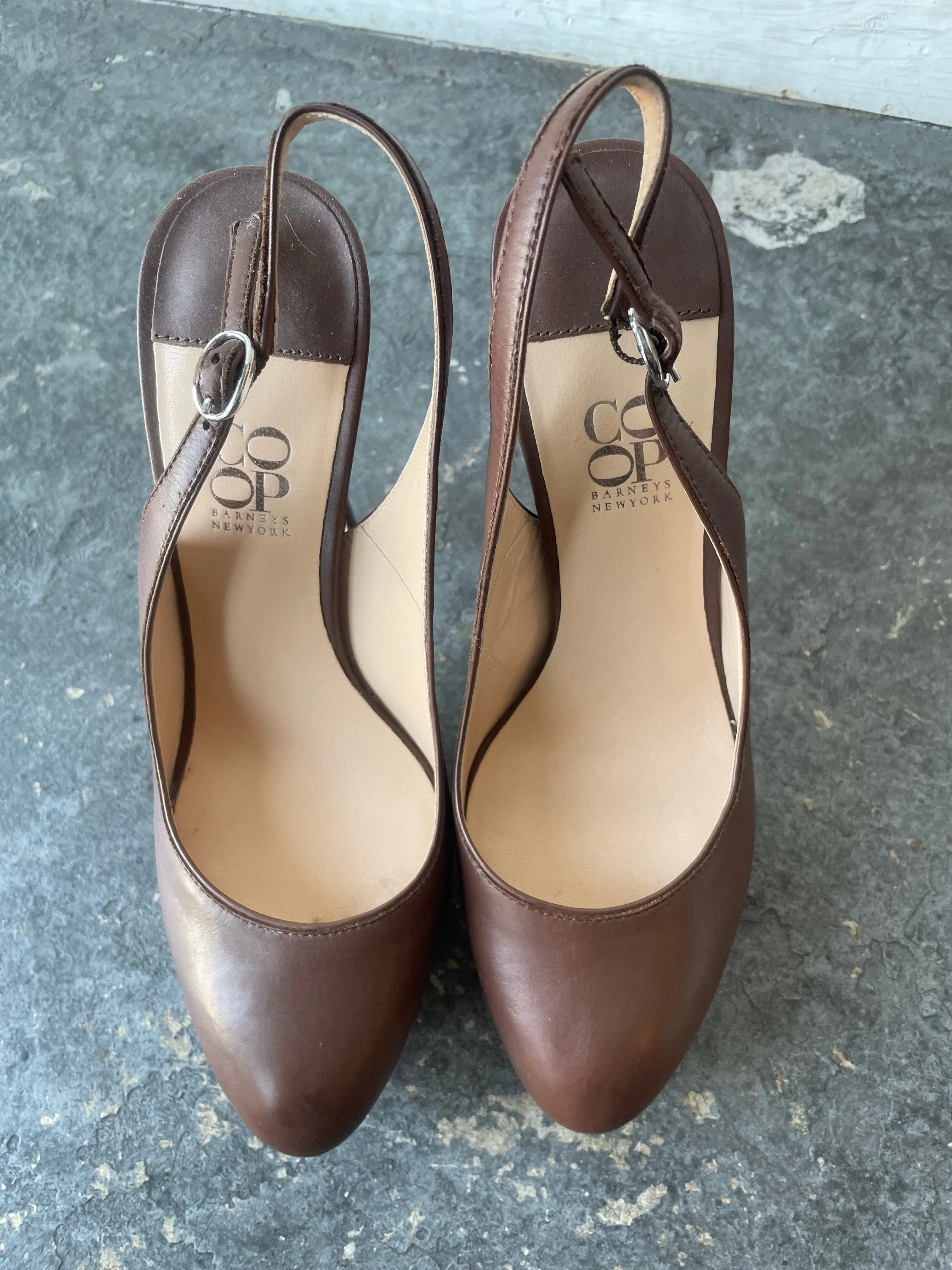 Barney's Co Op Brown Leather Slingback Stilettos Heels