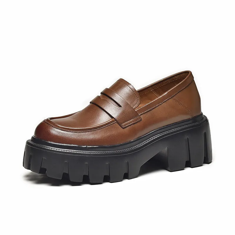 BeauToday Classic Platform Penny Loafers with Lug Sole for Women