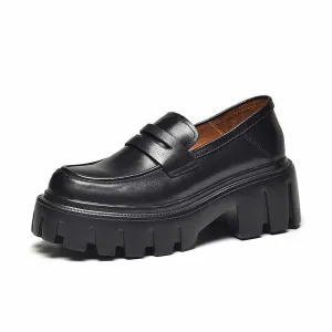 BeauToday Classic Platform Penny Loafers with Lug Sole for Women