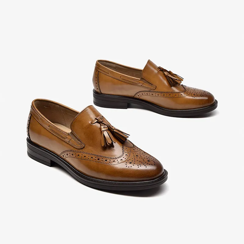 BeauToday Handmade Leather Tassel Brogue Loafers for Women