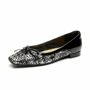 Beautoday Women Sheepskin Square Toe Ballets Flats in Woven Style