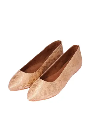 Beige Pointed Toe Brocade Ballerina Flats