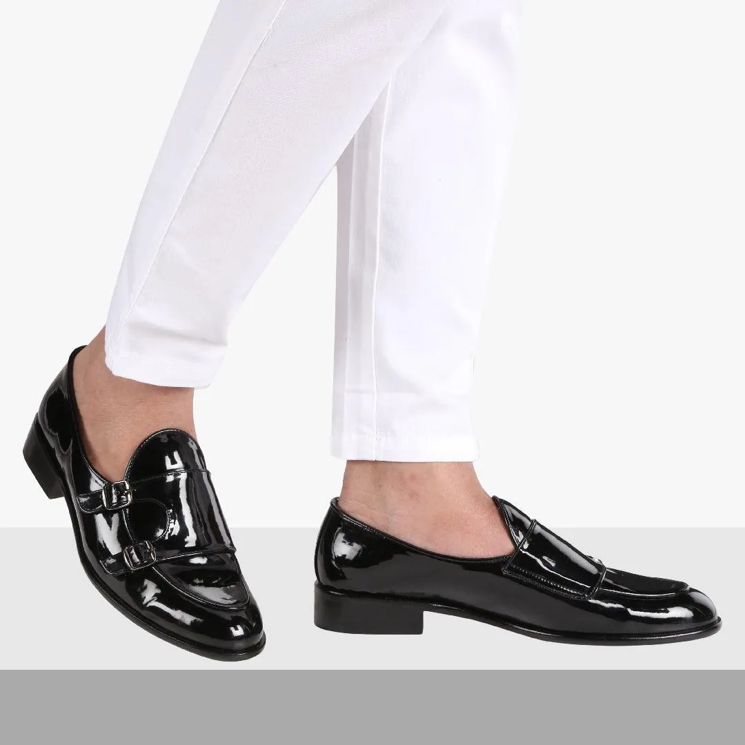 Bello Double Monk Patent Black Loafers