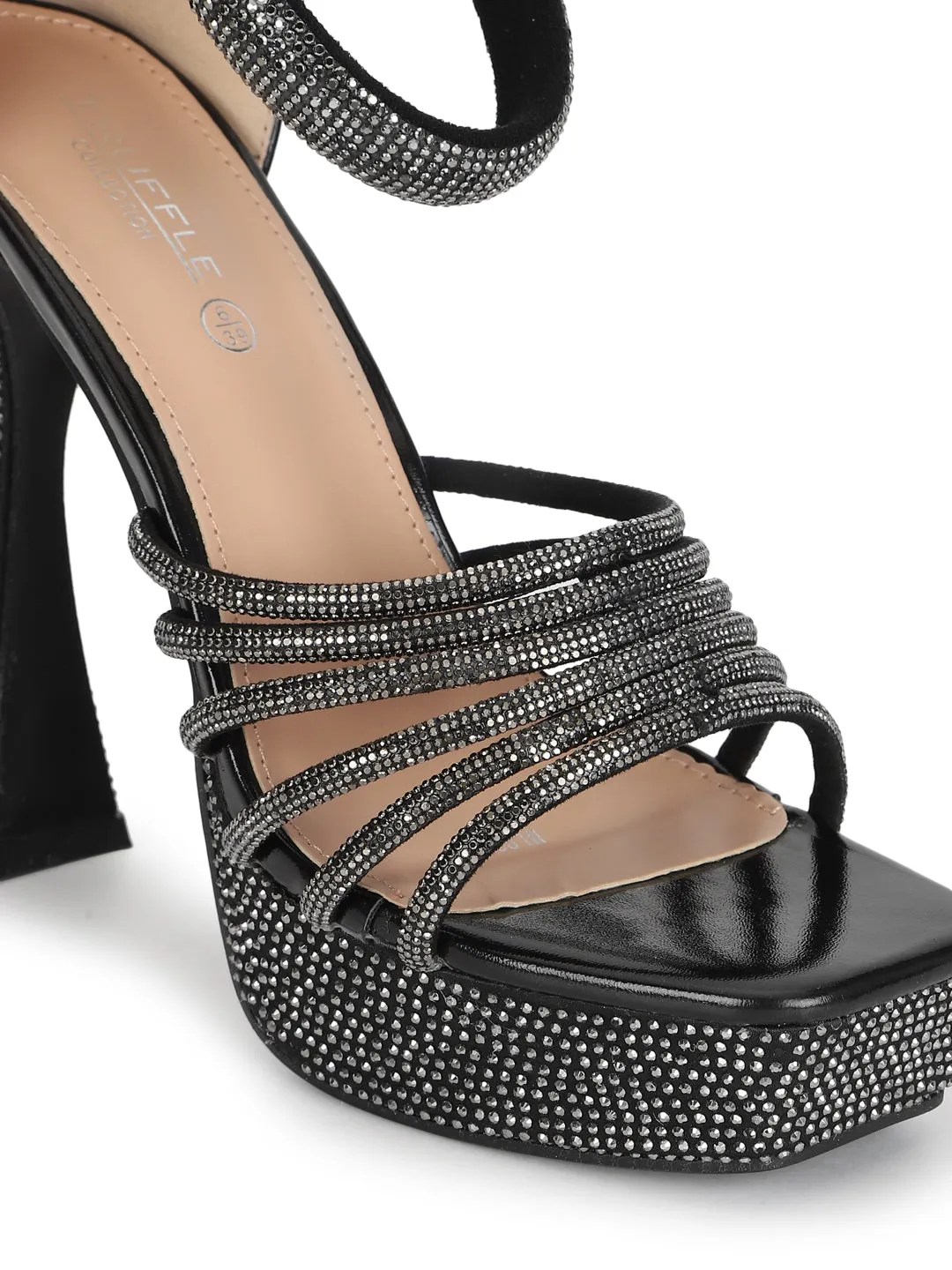 Black Embellished Block High Heel Platform Sandals (TC-RS3602-BLK)