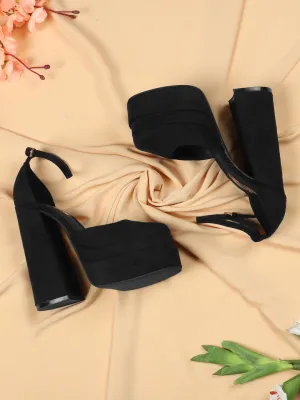 Black Micro Strappy Block Sandals (TC-GOWN1-BLKMIC)