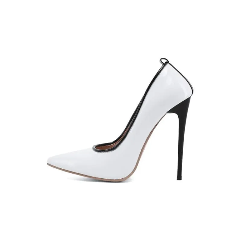 Black Patent Leather Stiletto Heel with White Pointed Toe