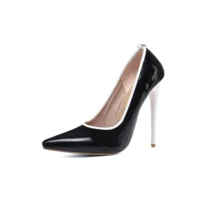 Black Patent Leather Stiletto Heel with White Pointed Toe