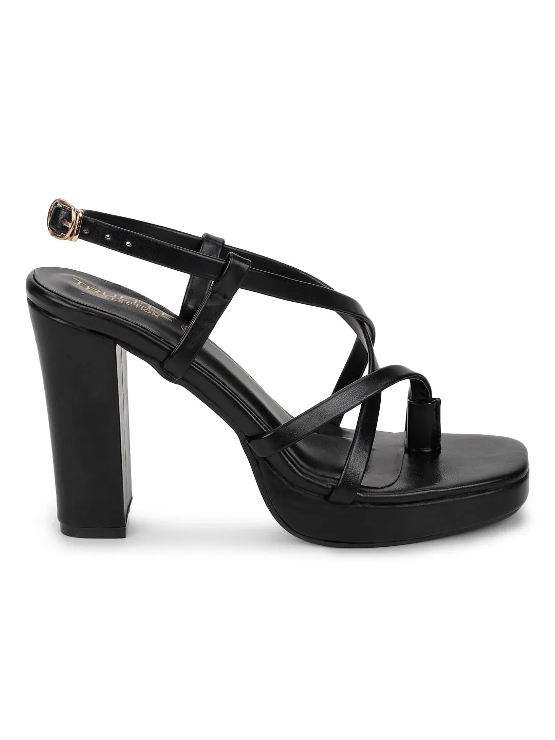 Black PU Buckle Block Sandals (TC-SLC-712-BLK)