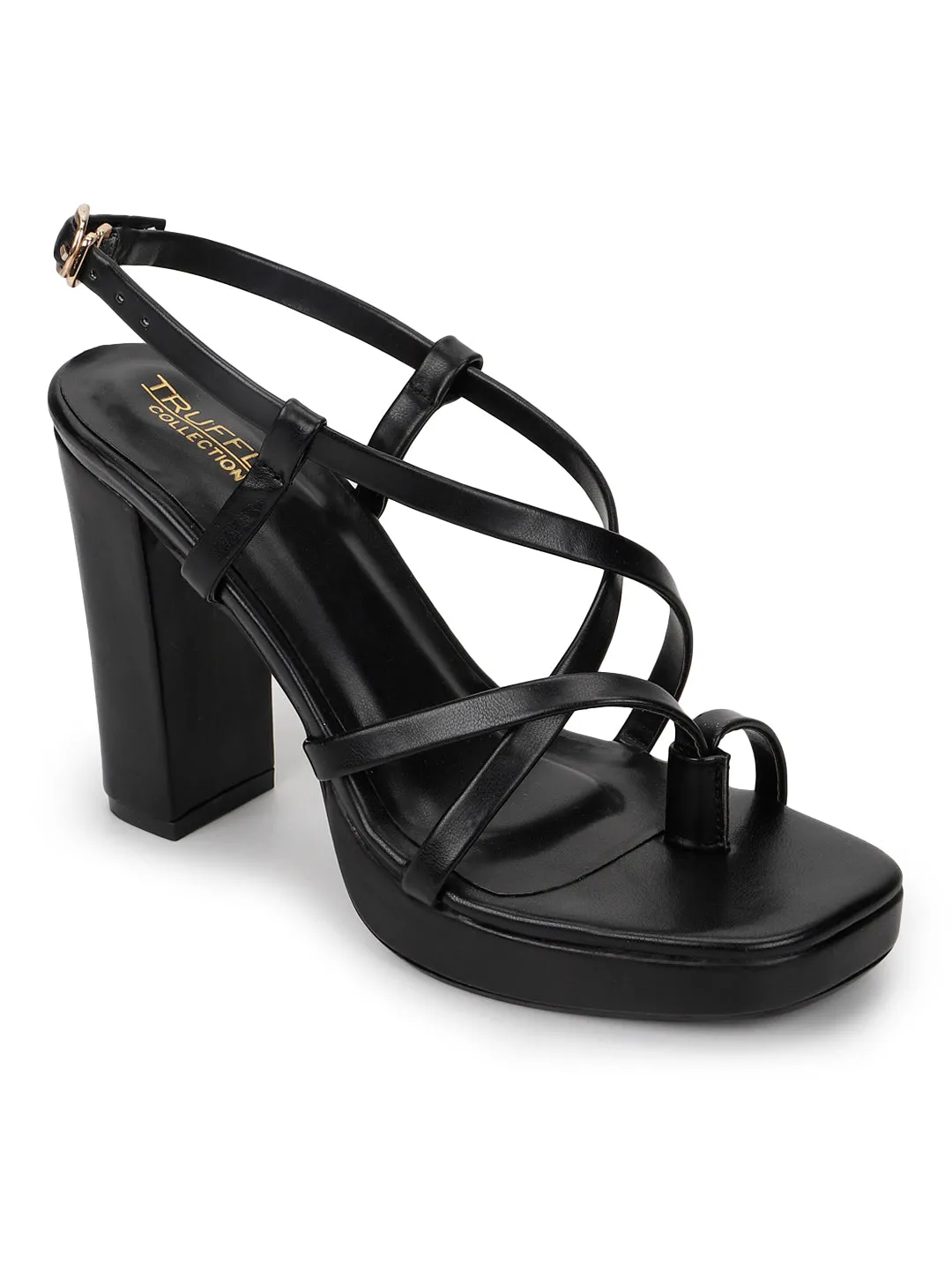 Black PU Buckle Block Sandals (TC-SLC-712-BLK)