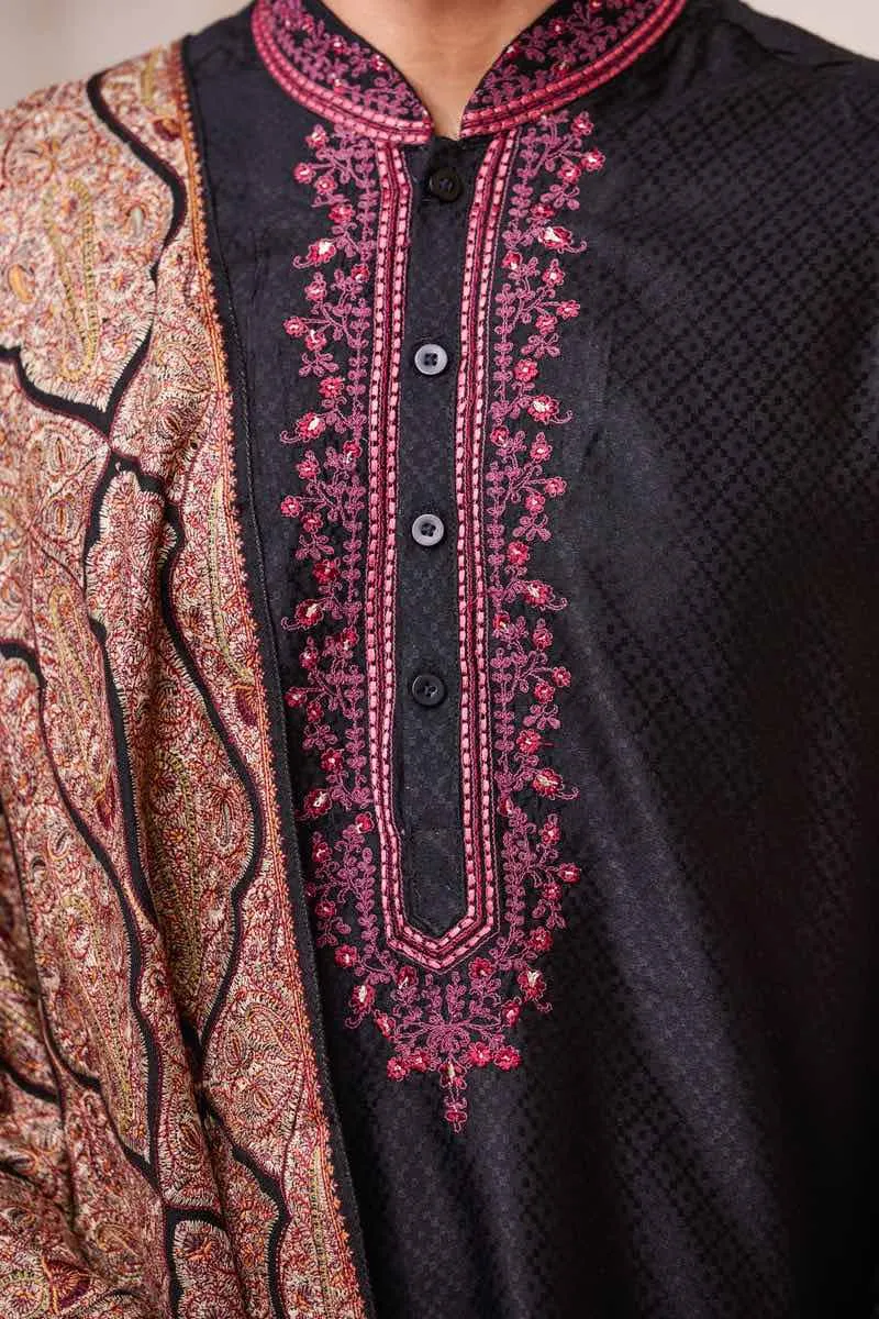 Black Self-Textured Kurta Set