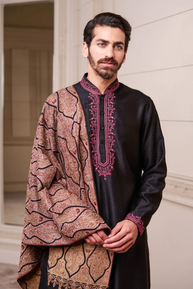 Black Self-Textured Kurta Set