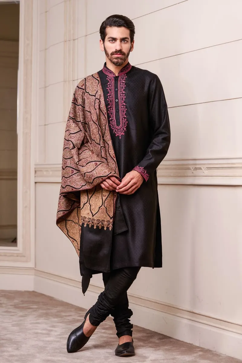 Black Self-Textured Kurta Set