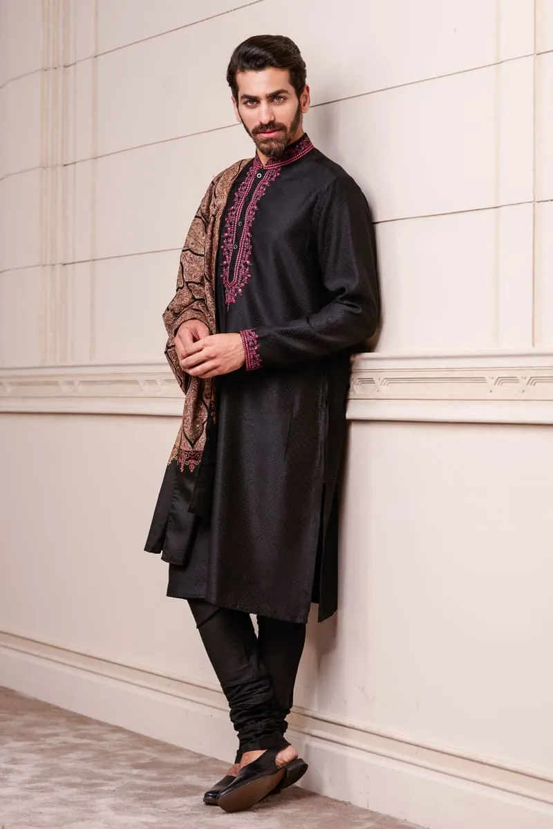 Black Self-Textured Kurta Set