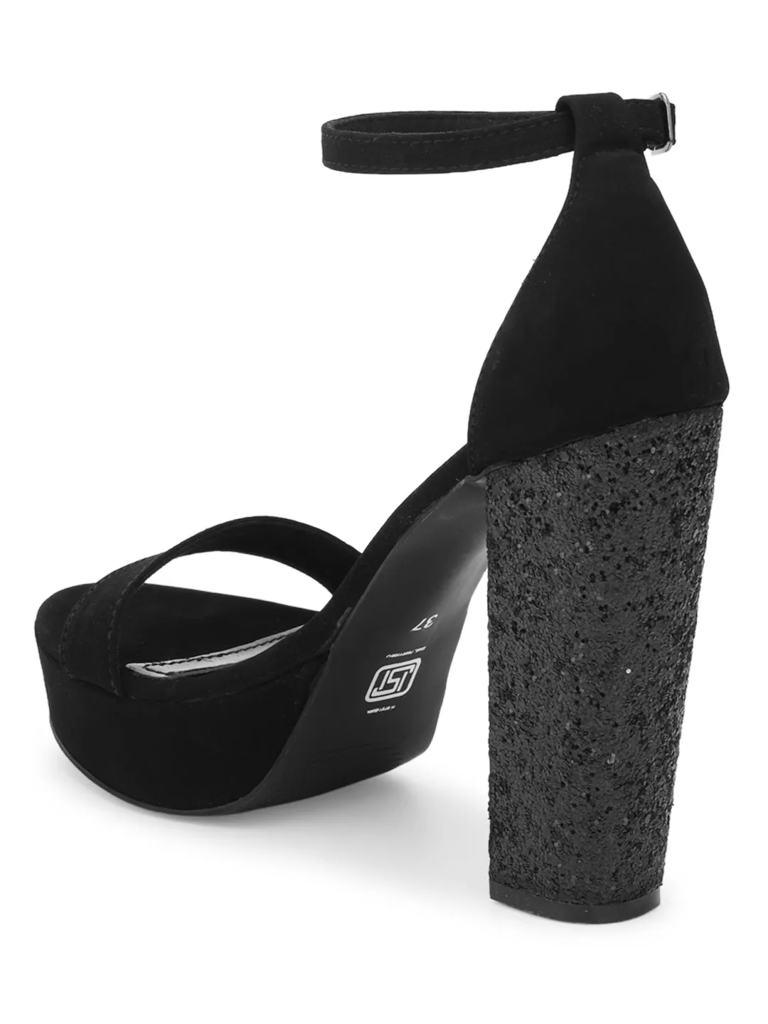 Black Suede Diamond Block Heel Sandals (TP10376-BLK)