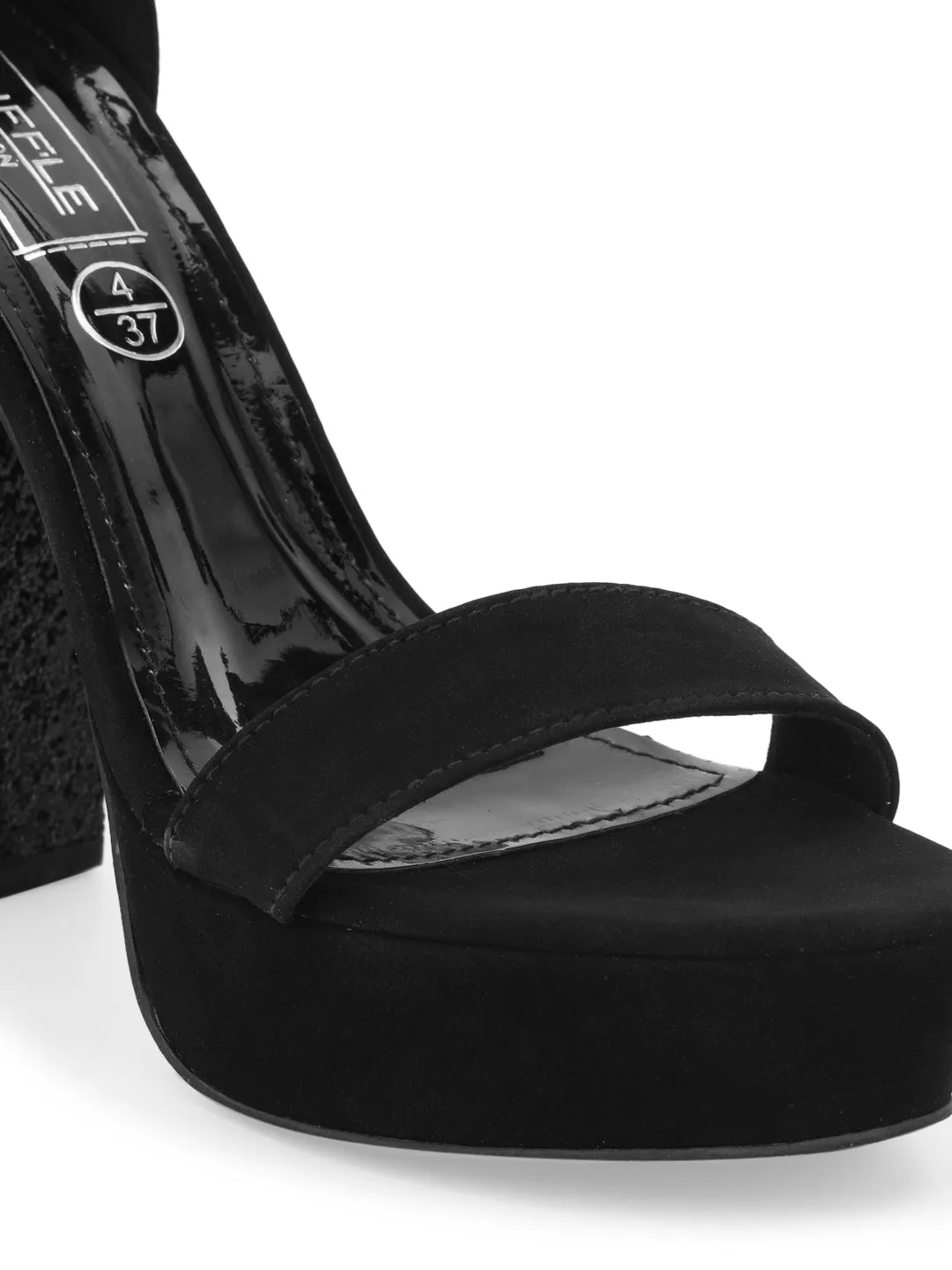 Black Suede Diamond Block Heel Sandals (TP10376-BLK)