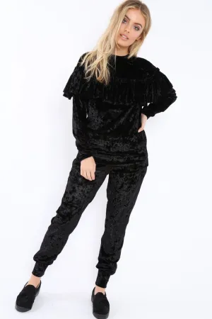 Black Velvet Frill Tracksuit - Katey