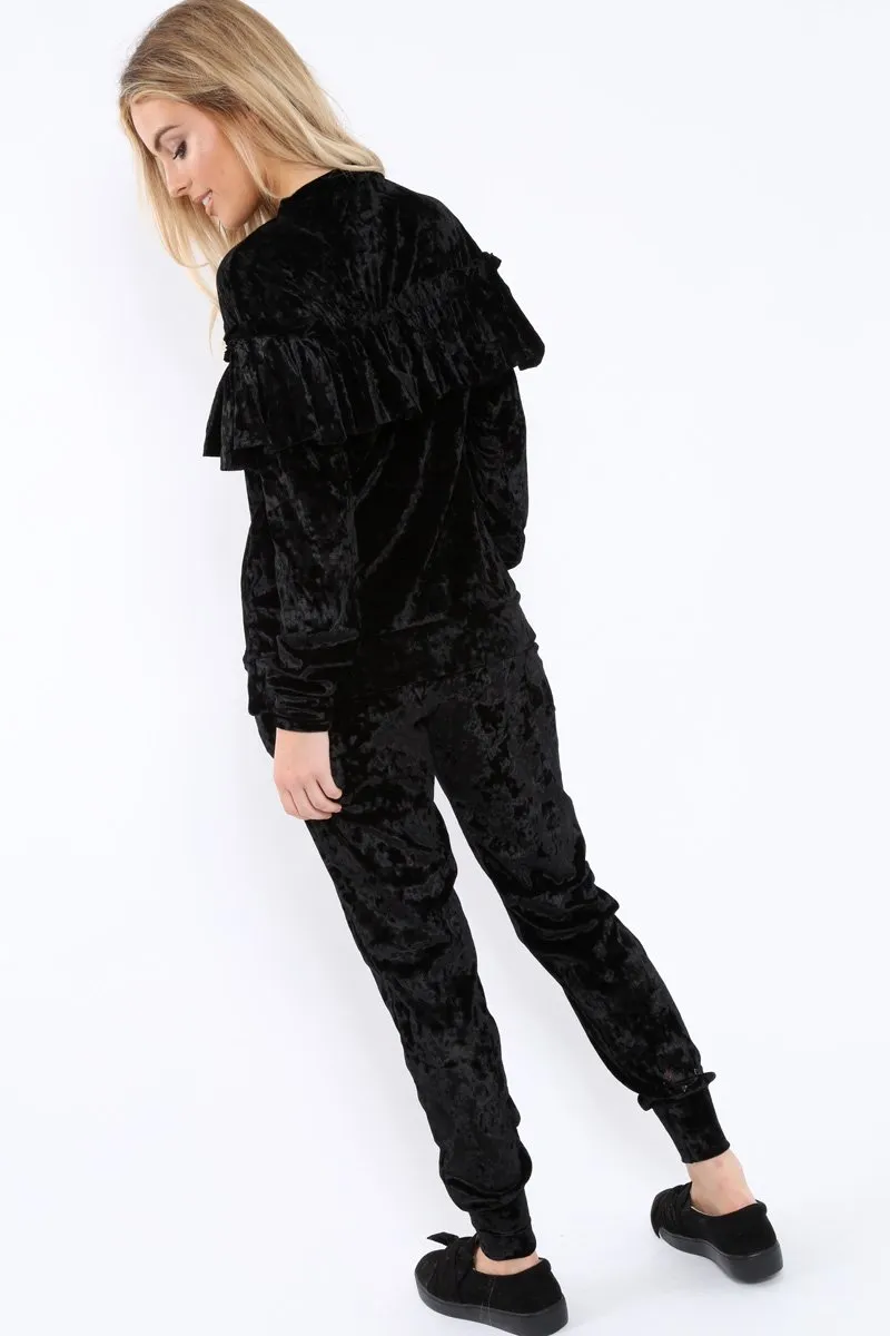 Black Velvet Frill Tracksuit - Katey