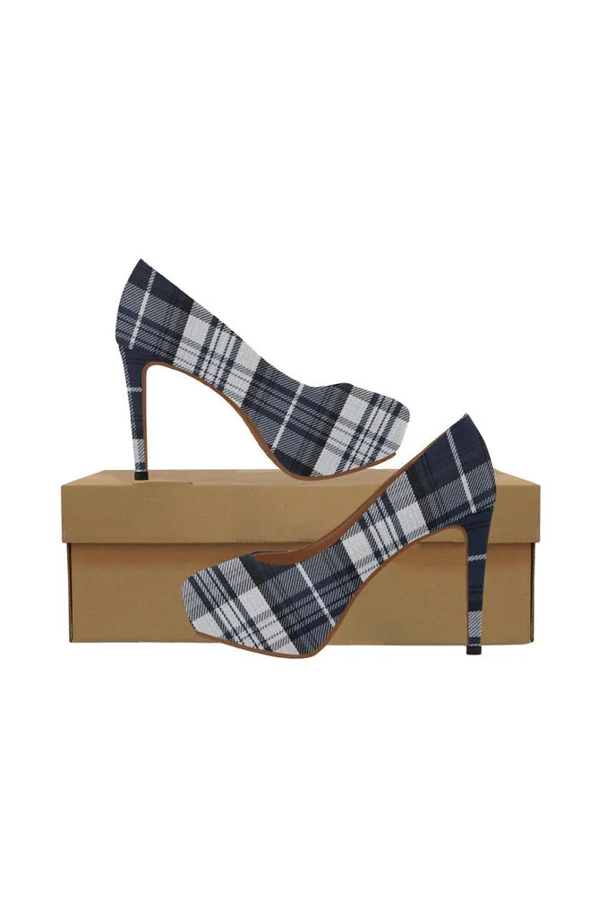 blue tartan heel Women's High Heels (Model 044)