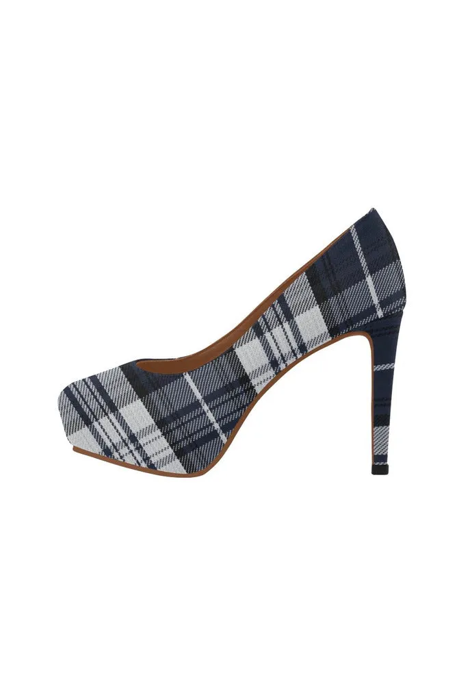 blue tartan heel Women's High Heels (Model 044)