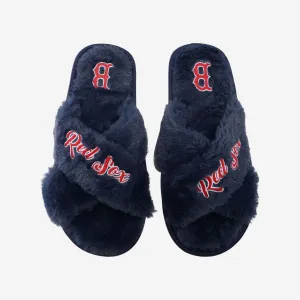 Boston Red Sox Womens Script Wordmark Fur Cross Slide