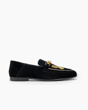 Butterfly Embroidery Velvet Backless Slip On Loafers