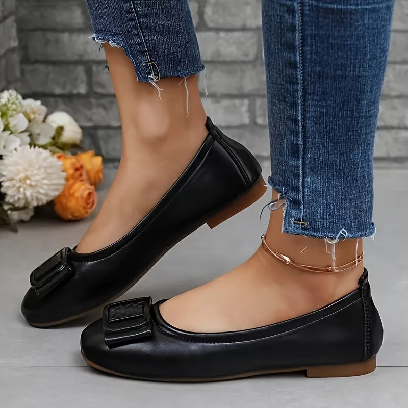 Chic Buckle-Embellished Slip-On Flats - Comfortable Soft Sole, Versatile Styling for Everyday Wear