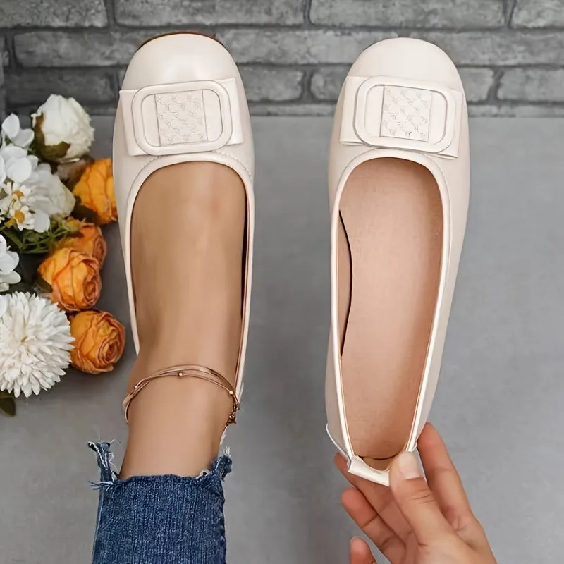 Chic Buckle-Embellished Slip-On Flats - Comfortable Soft Sole, Versatile Styling for Everyday Wear