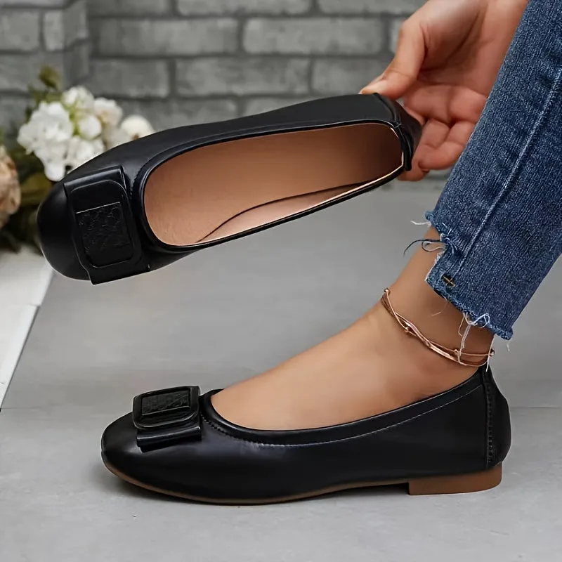 Chic Buckle-Embellished Slip-On Flats - Comfortable Soft Sole, Versatile Styling for Everyday Wear