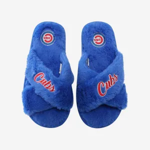 Chicago Cubs Womens Script Wordmark Fur Cross Slide