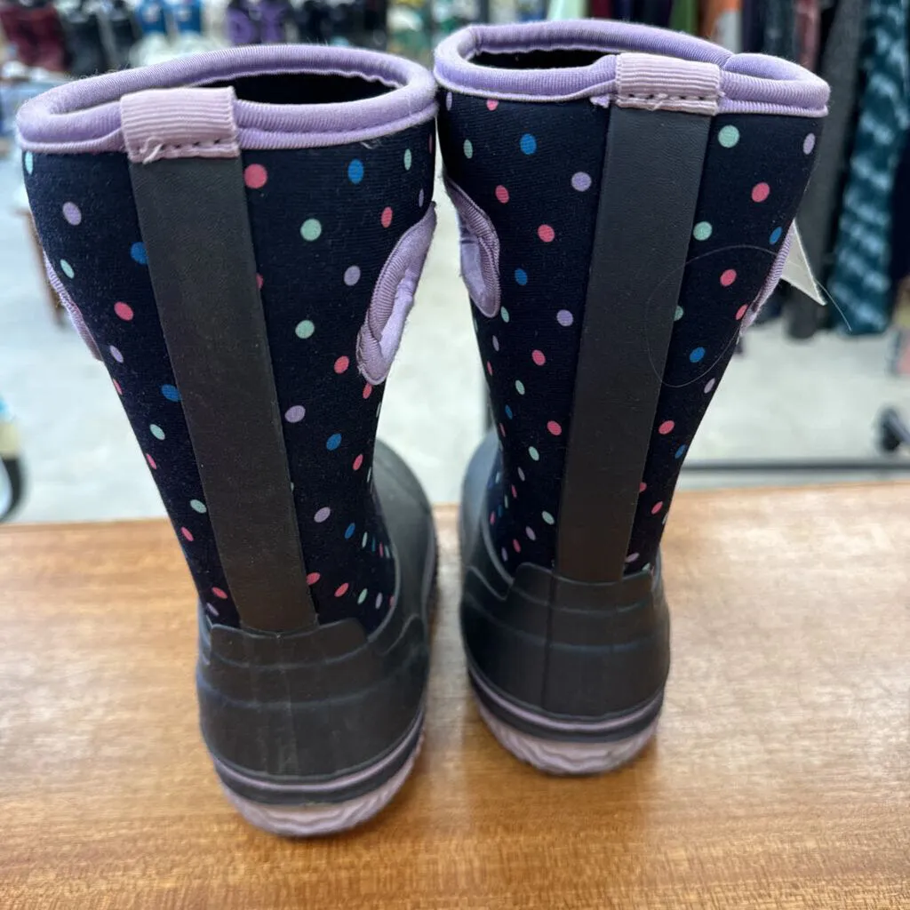 Children's Waterproof Rain Boots with Polka Dots: Black with Multicolored Dots-children-12T