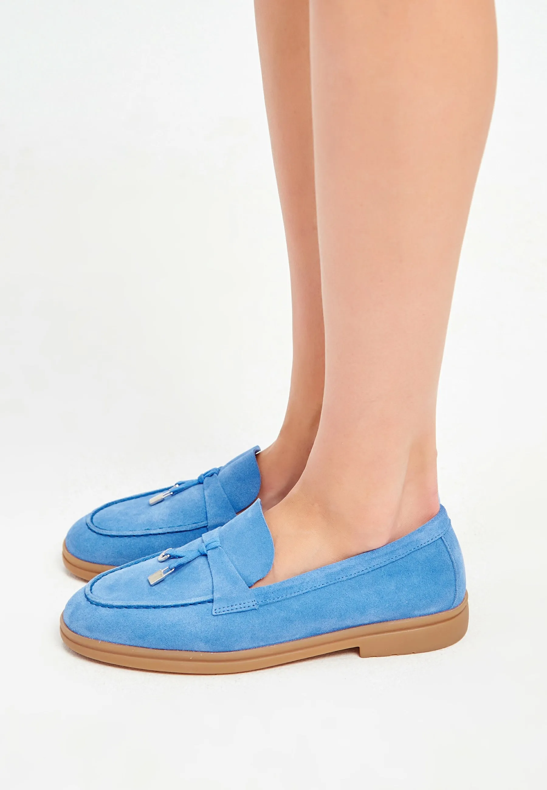 Classic Flat Sole Loafers - Light blue