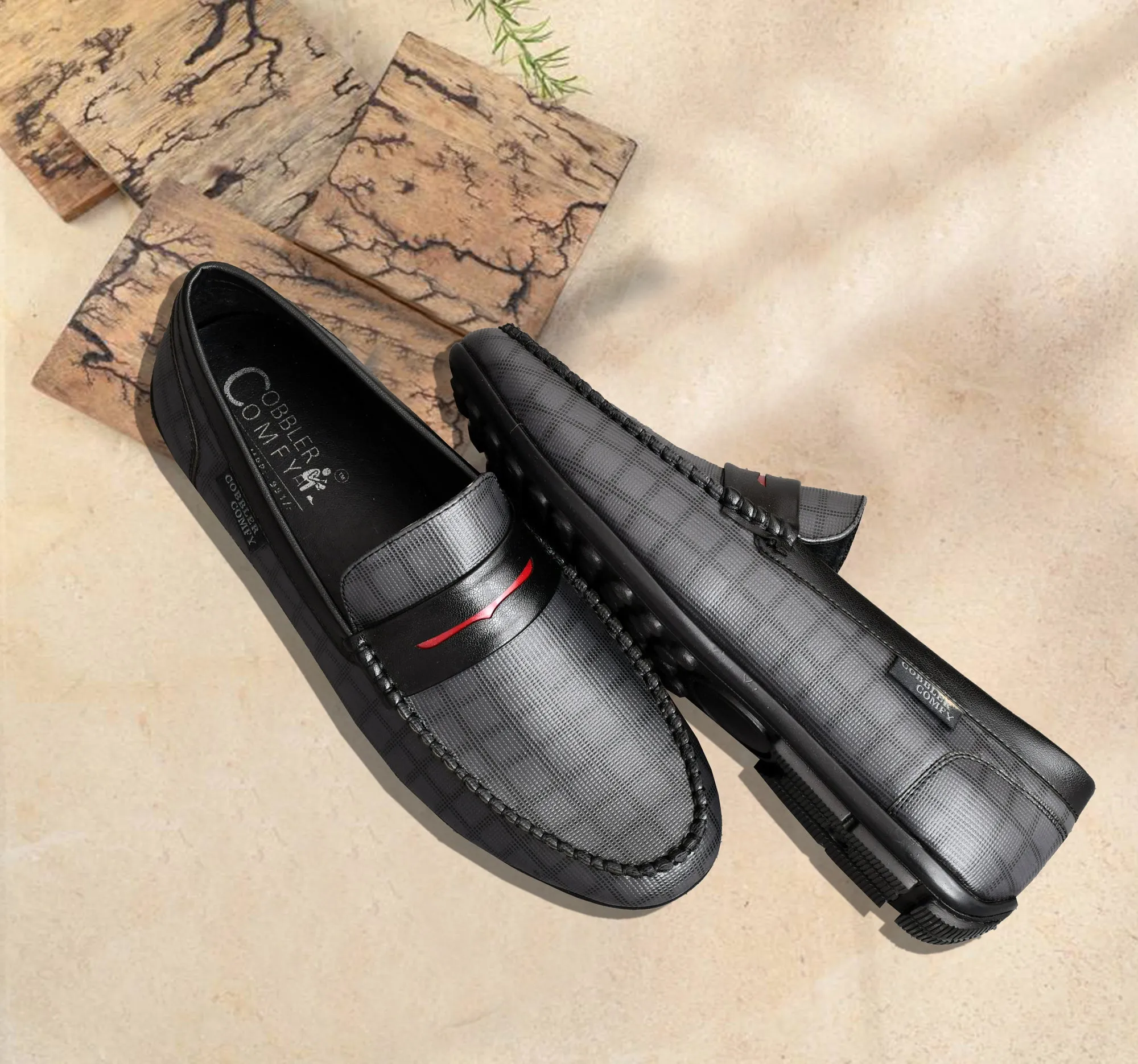 Classic Moccasins with Stylish Check Pattern | Grey