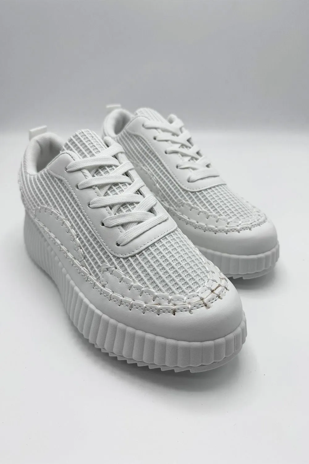 Claudette Patch Detail Lace Up Trainers in White