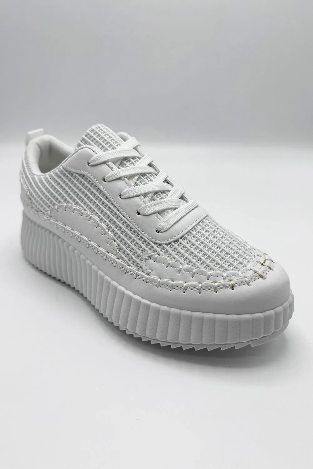 Claudette Patch Detail Lace Up Trainers in White